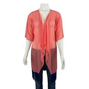 LuLaRoe Monroe Fringe Kimono Small Peach Sheer Open Front Short Sleeve